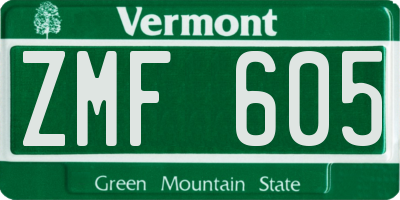 VT license plate ZMF605