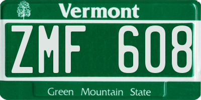 VT license plate ZMF608