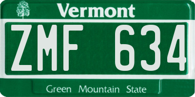VT license plate ZMF634
