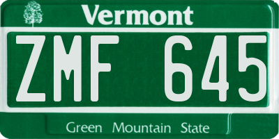 VT license plate ZMF645