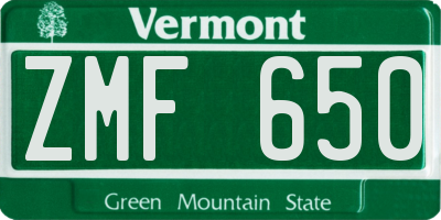 VT license plate ZMF650