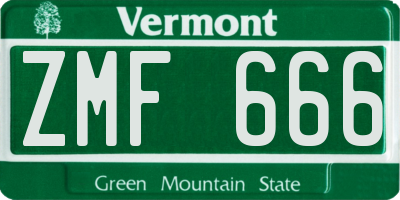 VT license plate ZMF666