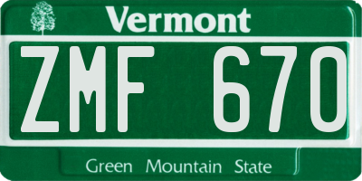 VT license plate ZMF670