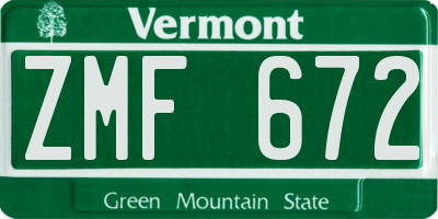 VT license plate ZMF672