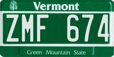 VT license plate ZMF674