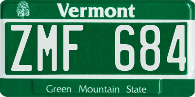 VT license plate ZMF684