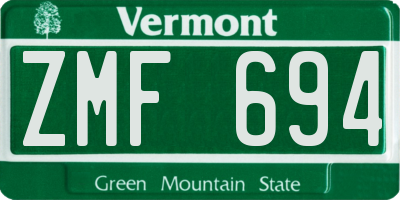 VT license plate ZMF694