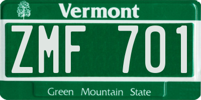 VT license plate ZMF701