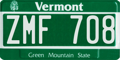 VT license plate ZMF708