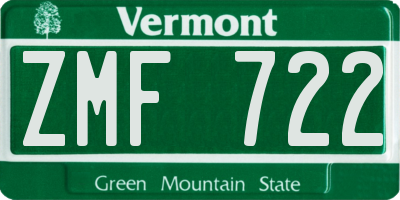 VT license plate ZMF722