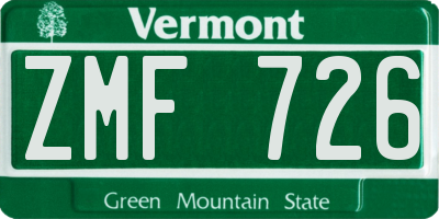 VT license plate ZMF726