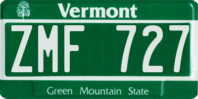 VT license plate ZMF727