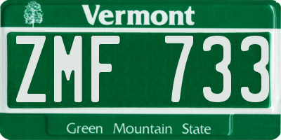 VT license plate ZMF733