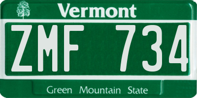 VT license plate ZMF734