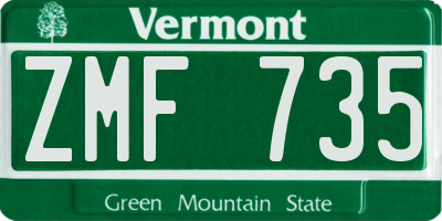 VT license plate ZMF735
