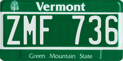 VT license plate ZMF736