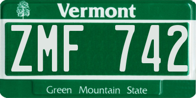 VT license plate ZMF742