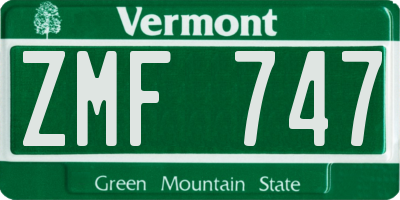 VT license plate ZMF747