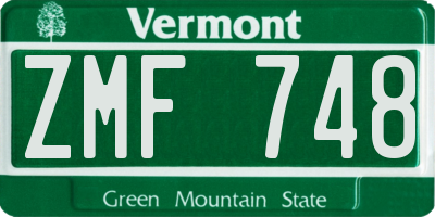 VT license plate ZMF748