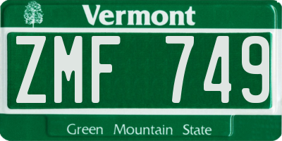 VT license plate ZMF749
