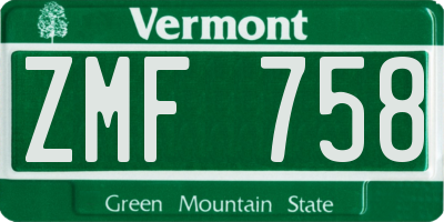 VT license plate ZMF758