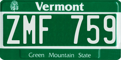 VT license plate ZMF759