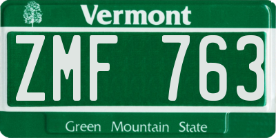 VT license plate ZMF763