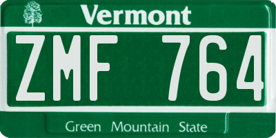 VT license plate ZMF764