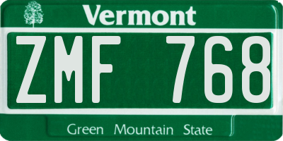 VT license plate ZMF768