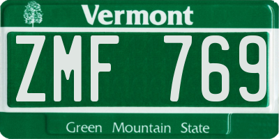 VT license plate ZMF769