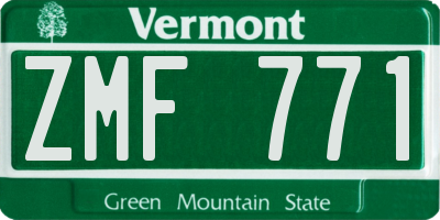 VT license plate ZMF771