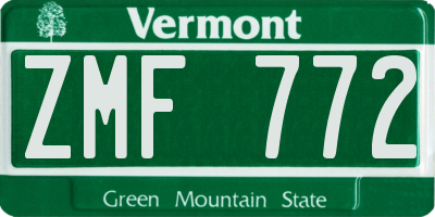 VT license plate ZMF772