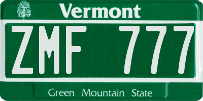 VT license plate ZMF777