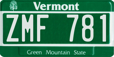 VT license plate ZMF781