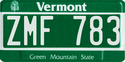 VT license plate ZMF783