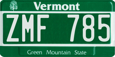 VT license plate ZMF785