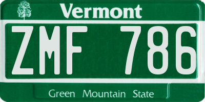 VT license plate ZMF786