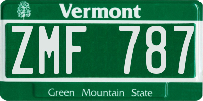VT license plate ZMF787