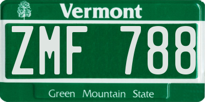 VT license plate ZMF788