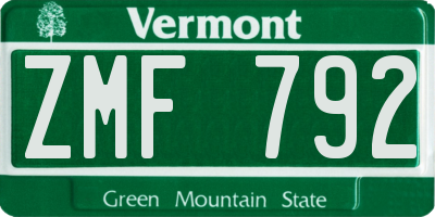 VT license plate ZMF792