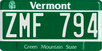 VT license plate ZMF794