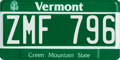 VT license plate ZMF796