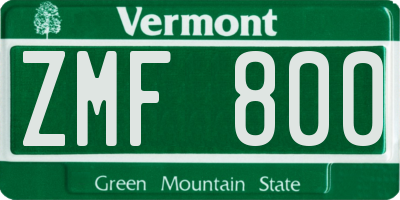 VT license plate ZMF800