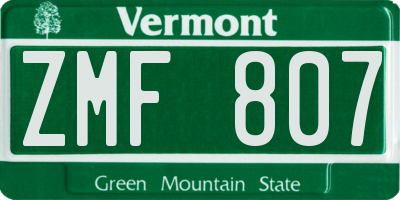 VT license plate ZMF807