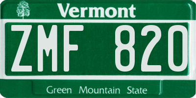 VT license plate ZMF820