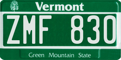 VT license plate ZMF830