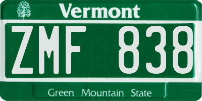 VT license plate ZMF838