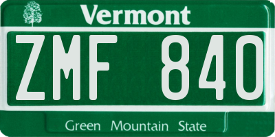 VT license plate ZMF840