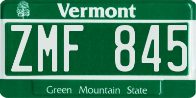 VT license plate ZMF845