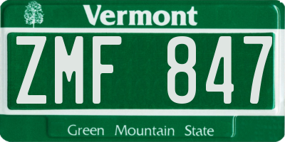 VT license plate ZMF847